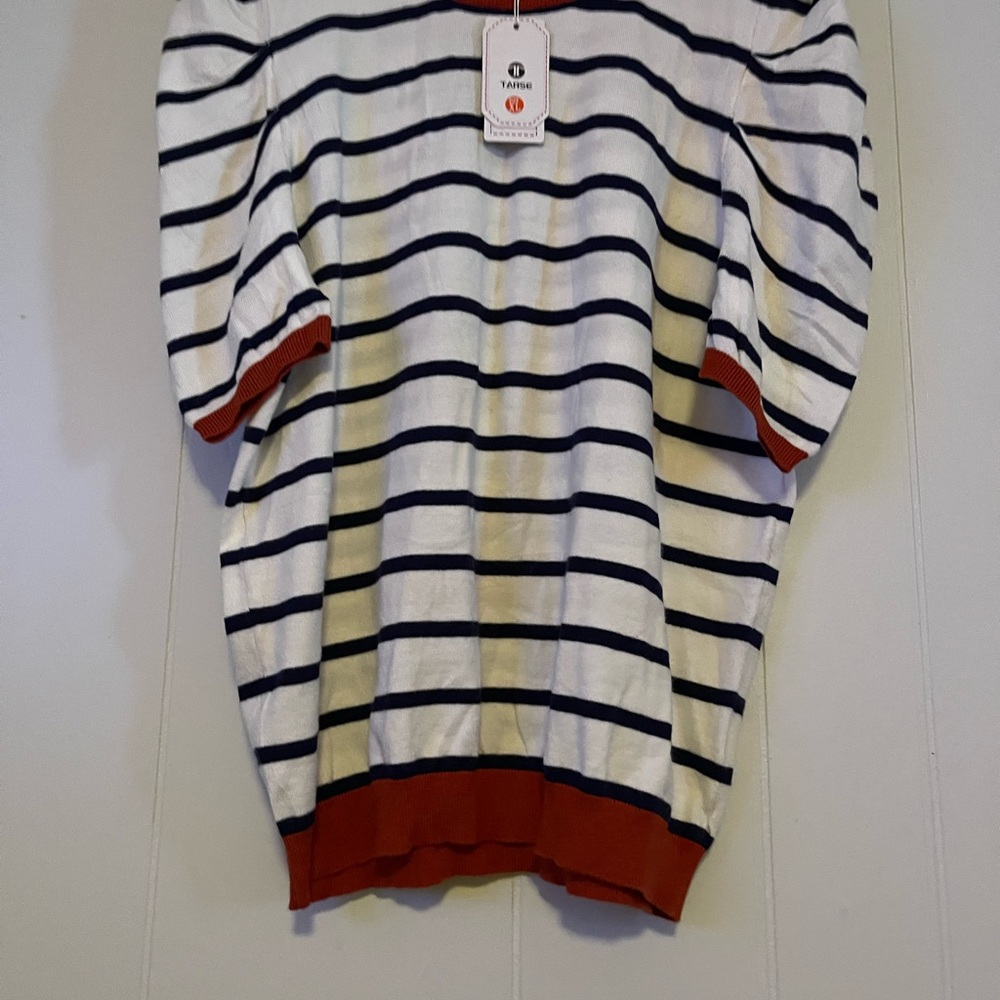 Tasso Elba Navy and Red Striped Crewneck Sweater